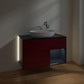 Тумба под раковину Villeroy & Boch Finion 100х50,1 см с подсветкой МДФ пион матовый лак/стекло черное матовое G902HGHB