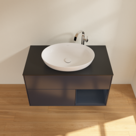 Тумба під раковину Villeroy & Boch Finion 100х50,1 см із підсвічуванням МДФ темно-синій матовий лак/скло чорне матове G902HGHG