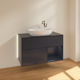 Тумба під раковину Villeroy & Boch Finion 100х50,1 см із підсвічуванням МДФ темно-синій матовий лак/скло чорне матове G902HGHG