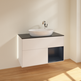 Тумба под раковину Villeroy & Boch Finion 100х50,1 см с подсветкой МДФ белый матовый лак/стекло черное матовое G902HGMT