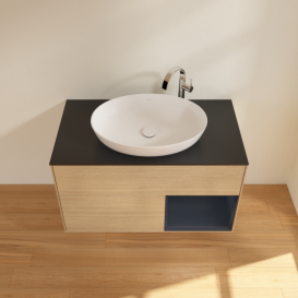 Тумба под раковину Villeroy & Boch Finion 100х50,1 см с подсветкой МДФ шпон дуба/стекло черное матовое G902HGPC