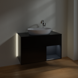 Тумба под раковину Villeroy & Boch Finion 100х50,1 см с подсветкой МДФ черный матовый лак/стекло черное матовое G902HGPD