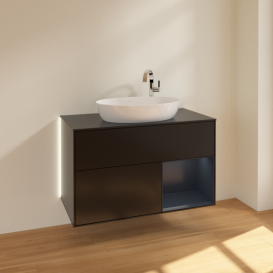 Тумба под раковину Villeroy & Boch Finion 100х50,1 см с подсветкой МДФ черный матовый лак/стекло черное матовое G902HGPD