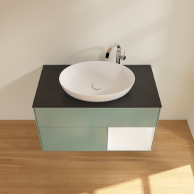 Тумба под раковину Villeroy & Boch Finion 100х50,1 см с подсветкой МДФ оливковый матовый лак/стекло черное матовое G902MTGM