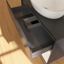 Тумба под раковину Villeroy & Boch Finion 100х50,1 см с подсветкой МДФ темно-синий матовый лак/стекло черное матовое G902MTHG