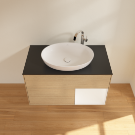 Тумба під раковину Villeroy & Boch Finion 100х50,1 см із підсвічуванням МДФ шпон дуба/скло чорне матове G902MTPC