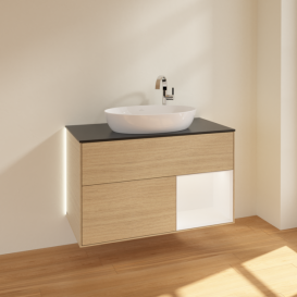 Тумба під раковину Villeroy & Boch Finion 100х50,1 см із підсвічуванням МДФ шпон дуба/скло чорне матове G902MTPC