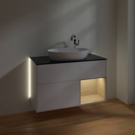 Тумба под раковину Villeroy & Boch Finion 100х50,1 см с подсветкой МДФ глянцевый белый лак/стекло черное матовое G902PCGF