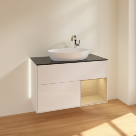 Тумба под раковину Villeroy & Boch Finion 100х50,1 см с подсветкой МДФ глянцевый белый лак/стекло черное матовое G902PCGF