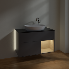 Тумба под раковину Villeroy & Boch Finion 100х50,1 см с подсветкой МДФ антрацит матовый лак/стекло черное матовое G902PCGK