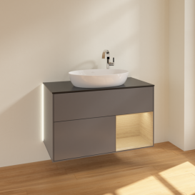 Тумба под раковину Villeroy & Boch Finion 100х50,1 см с подсветкой МДФ антрацит матовый лак/стекло черное матовое G902PCGK