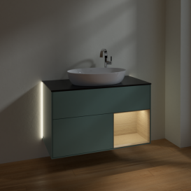 Тумба под раковину Villeroy & Boch Finion 100х50,1 см с подсветкой МДФ оливковый матовый лак/стекло черное матовое G902PCGM