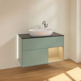 Тумба под раковину Villeroy & Boch Finion 100х50,1 см с подсветкой МДФ оливковый матовый лак/стекло черное матовое G902PCGM