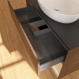 Тумба под раковину Villeroy & Boch Finion 100х50,1 см с подсветкой МДФ шпон грецкого ореха/стекло черное матовое G902PCGN