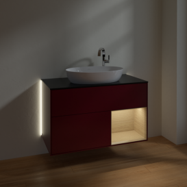 Тумба под раковину Villeroy & Boch Finion 100х50,1 см с подсветкой МДФ пион матовый лак/стекло черное матовое G902PCHB