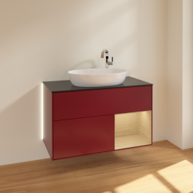 Тумба под раковину Villeroy & Boch Finion 100х50,1 см с подсветкой МДФ пион матовый лак/стекло черное матовое G902PCHB