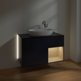 Тумба под раковину Villeroy & Boch Finion 100х50,1 см с подсветкой МДФ темно-синий матовый лак/стекло черное матовое G902PCHG