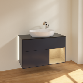 Тумба под раковину Villeroy & Boch Finion 100х50,1 см с подсветкой МДФ темно-синий матовый лак/стекло черное матовое G902PCHG