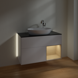 Тумба под раковину Villeroy & Boch Finion 100х50,1 см с подсветкой МДФ белый матовый лак/стекло черное матовое G902PCMT