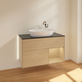 Тумба под раковину Villeroy & Boch Finion 100х50,1 см с подсветкой МДФ шпон дуба/стекло черное матовое G902PCPC