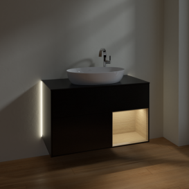 Тумба под раковину Villeroy & Boch Finion 100х50,1 см с подсветкой МДФ черный матовый лак/стекло черное матовое G902PCPD