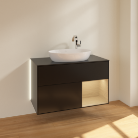 Тумба под раковину Villeroy & Boch Finion 100х50,1 см с подсветкой МДФ черный матовый лак/стекло черное матовое G902PCPD