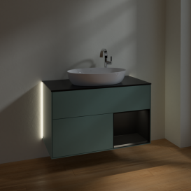 Тумба под раковину Villeroy & Boch Finion 100х50,1 см с подсветкой МДФ оливковый матовый лак/стекло черное матовое G902PDGM