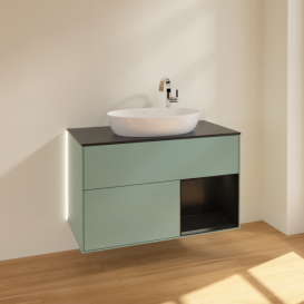 Тумба под раковину Villeroy & Boch Finion 100х50,1 см с подсветкой МДФ оливковый матовый лак/стекло черное матовое G902PDGM