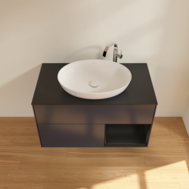 Тумба под раковину Villeroy & Boch Finion 100х50,1 см с подсветкой МДФ темно-синий матовый лак/стекло черное матовое G902PDHG