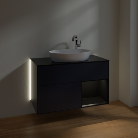 Тумба под раковину Villeroy & Boch Finion 100х50,1 см с подсветкой МДФ темно-синий матовый лак/стекло черное матовое G902PDHG