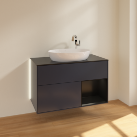 Тумба под раковину Villeroy & Boch Finion 100х50,1 см с подсветкой МДФ темно-синий матовый лак/стекло черное матовое G902PDHG