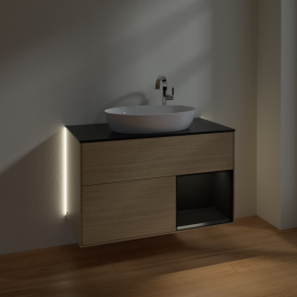 Тумба под раковину Villeroy & Boch Finion 100х50,1 см с подсветкой МДФ шпон дуба/стекло черное матовое G902PDPC