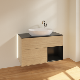Тумба под раковину Villeroy & Boch Finion 100х50,1 см с подсветкой МДФ шпон дуба/стекло черное матовое G902PDPC