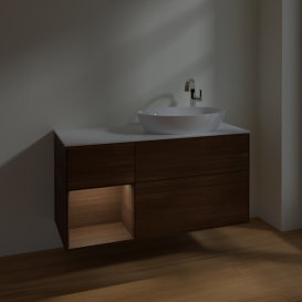 Тумба под раковину Villeroy & Boch Finion 120х50,1 см с подсветкой МДФ шпон грецкого ореха/стекло белое матовое F921GNGN