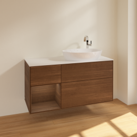 Тумба под раковину Villeroy & Boch Finion 120х50,1 см с подсветкой МДФ шпон грецкого ореха/стекло белое матовое F921GNGN