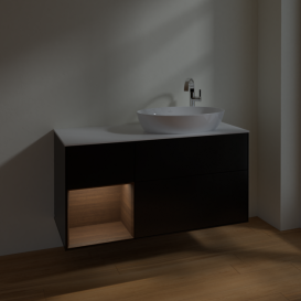 Тумба под раковину Villeroy & Boch Finion 120х50,1 см с подсветкой МДФ черный матовый лак/стекло белое матовое F921GNPD
