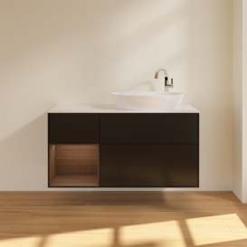 Тумба под раковину Villeroy & Boch Finion 120х50,1 см с подсветкой МДФ черный матовый лак/стекло белое матовое F921GNPD