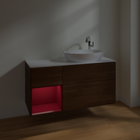 Тумба под раковину Villeroy & Boch Finion 120х50,1 см с подсветкой МДФ шпон грецкого ореха/стекло белое матовое F921HBGN