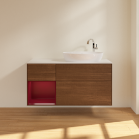 Тумба под раковину Villeroy & Boch Finion 120х50,1 см с подсветкой МДФ шпон грецкого ореха/стекло белое матовое F921HBGN