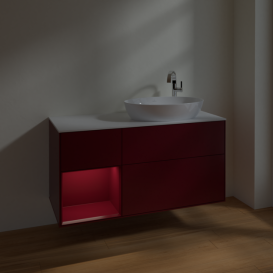 Тумба под раковину Villeroy & Boch Finion 120х50,1 см с подсветкой МДФ пион матовый лак/стекло белое матовое F921HBHB