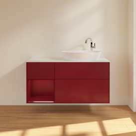 Тумба под раковину Villeroy & Boch Finion 120х50,1 см с подсветкой МДФ пион матовый лак/стекло белое матовое F921HBHB