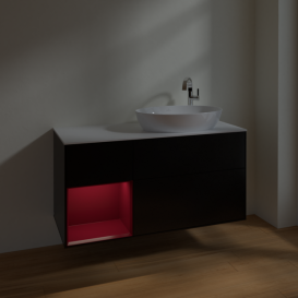 Тумба под раковину Villeroy & Boch Finion 120х50,1 см с подсветкой МДФ черный матовый лак/стекло белое матовое F921HBPD
