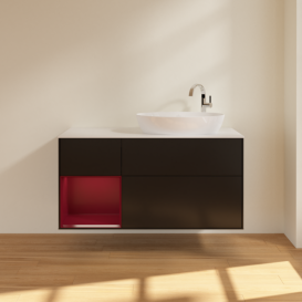 Тумба под раковину Villeroy & Boch Finion 120х50,1 см с подсветкой МДФ черный матовый лак/стекло белое матовое F921HBPD