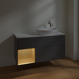 Тумба под раковину Villeroy & Boch Finion 120х50,1 см с подсветкой МДФ антрацит матовый лак/стекло белое матовое F921HFGK