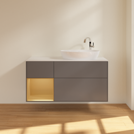 Тумба під раковину Villeroy & Boch Finion 120х50,1 см з підсвічуванням антрацит матовий лак/скло біле матове F921HFGK