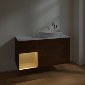 Тумба под раковину Villeroy & Boch Finion 120х50,1 см с подсветкой МДФ шпон грецкого ореха/стекло белое матовое F921HFGN