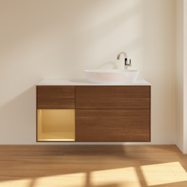 Тумба под раковину Villeroy & Boch Finion 120х50,1 см с подсветкой МДФ шпон грецкого ореха/стекло белое матовое F921HFGN