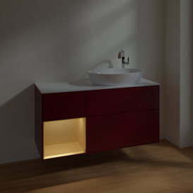 Тумба под раковину Villeroy & Boch Finion 120х50,1 см с подсветкой МДФ пион матовый лак/стекло белое матовое F921HFHB