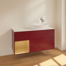 Тумба под раковину Villeroy & Boch Finion 120х50,1 см с подсветкой МДФ пион матовый лак/стекло белое матовое F921HFHB