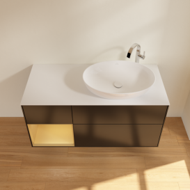 Тумба под раковину Villeroy & Boch Finion 120х50,1 см с подсветкой МДФ черный матовый лак/стекло белое матовое F921HFPD